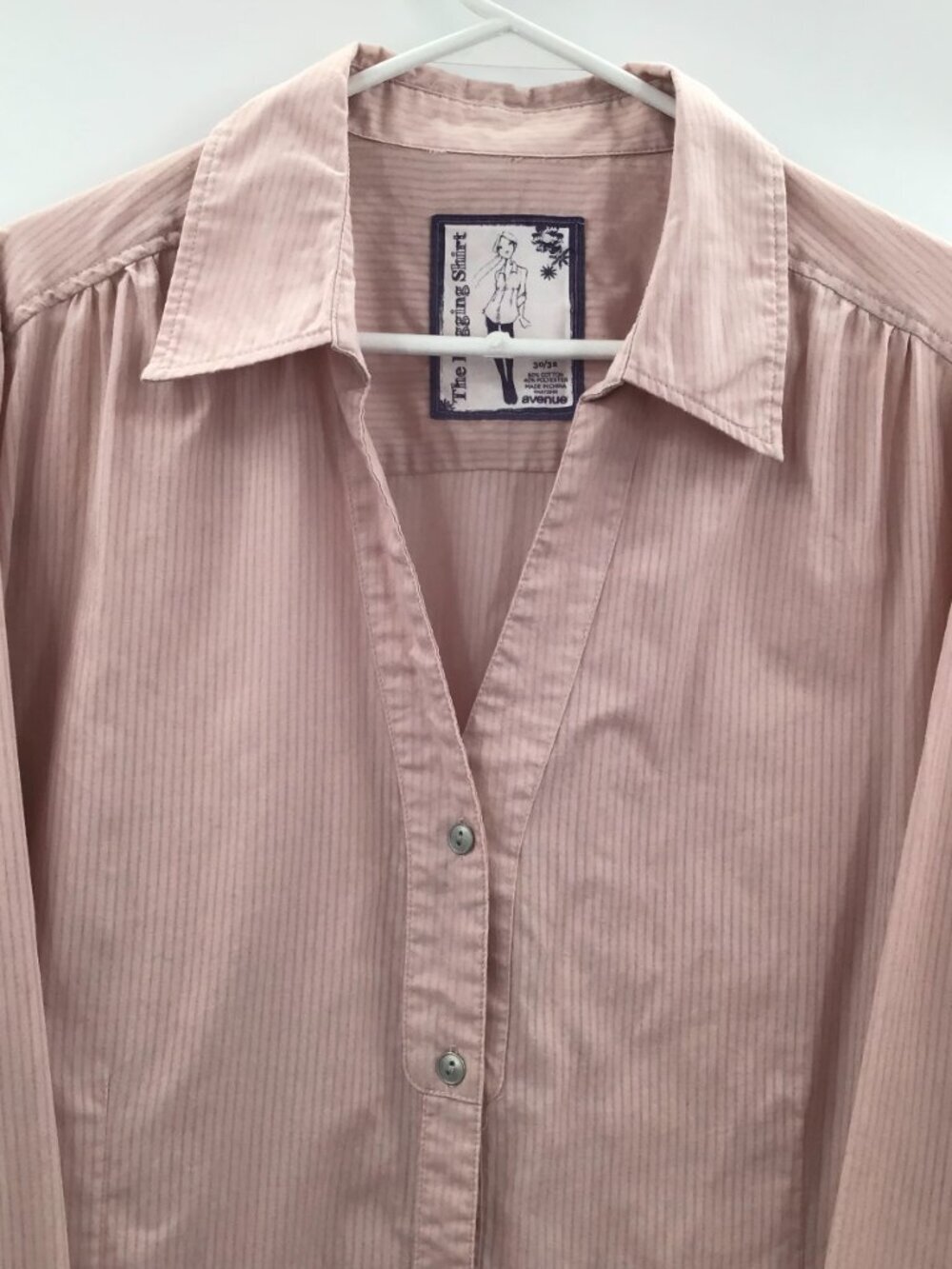 Womens 30/32 Bigshirt Tunic Length Leggings Shirt Pink Sheer Cotton Pinstripes - Picture 3 of 5